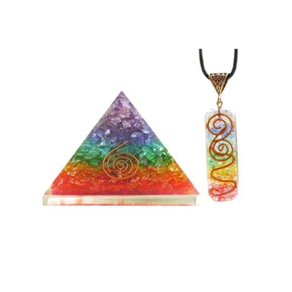 Jewelry - Seven Chakra Orgone Pyramid & Pipe Pendant Reiki Healing, Cleansing